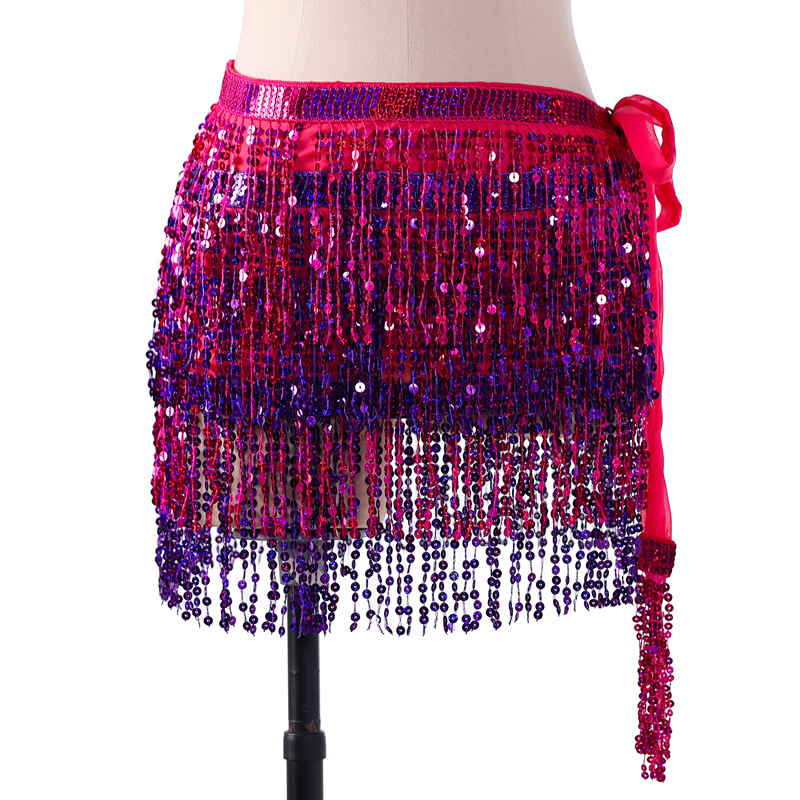 Sequins 2 Layers Colors belly dance hip scarf skirt with paillette tassel for halloween christmas New Year Party Y1017